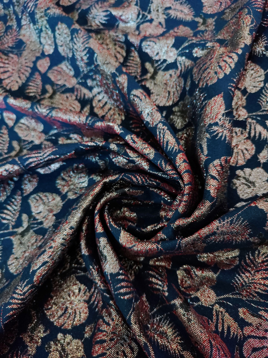 Костюмная жаккард цветы, синий т/розов, люрекс FC#46