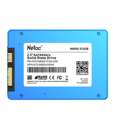 Ssd накопитель Netac SSD N600S 512GB 2.5 SATAIII 3D NAND, 7mm, R/W up to 540/490MB/s, TBW 280TB, 5y wty