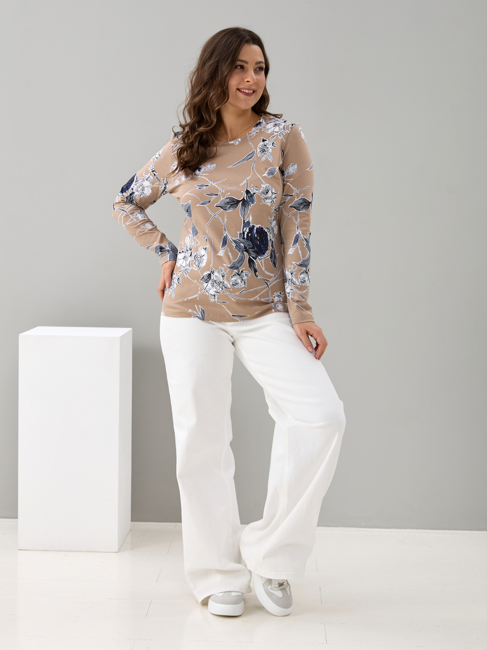 Лонгслив ЛНкл-081/бежевый-плетистаяроза