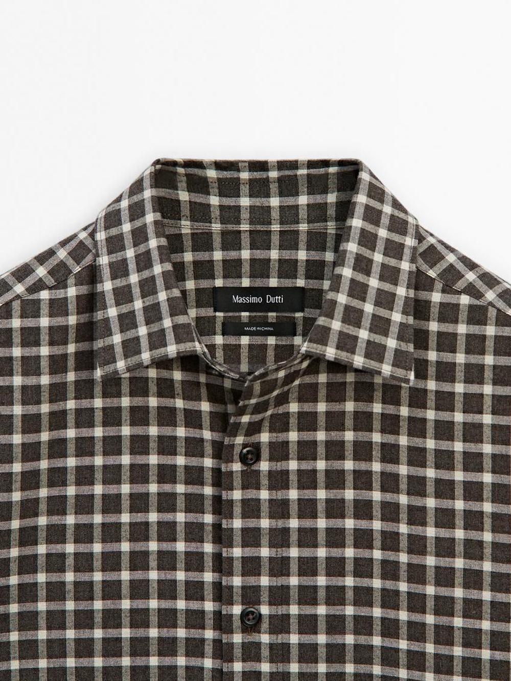 Massimo Dutti Рубашка из 100% хлопка в клетку, коричневый