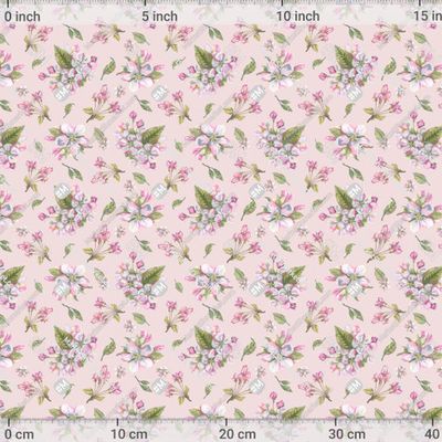 Цветы яблони розовые акварельные на розовом фоне by NATASHA CHU 600 DPI