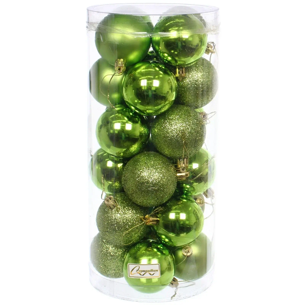 Новогодние шары 6 см (набор 24 шт) «Микс фактур», салатовый