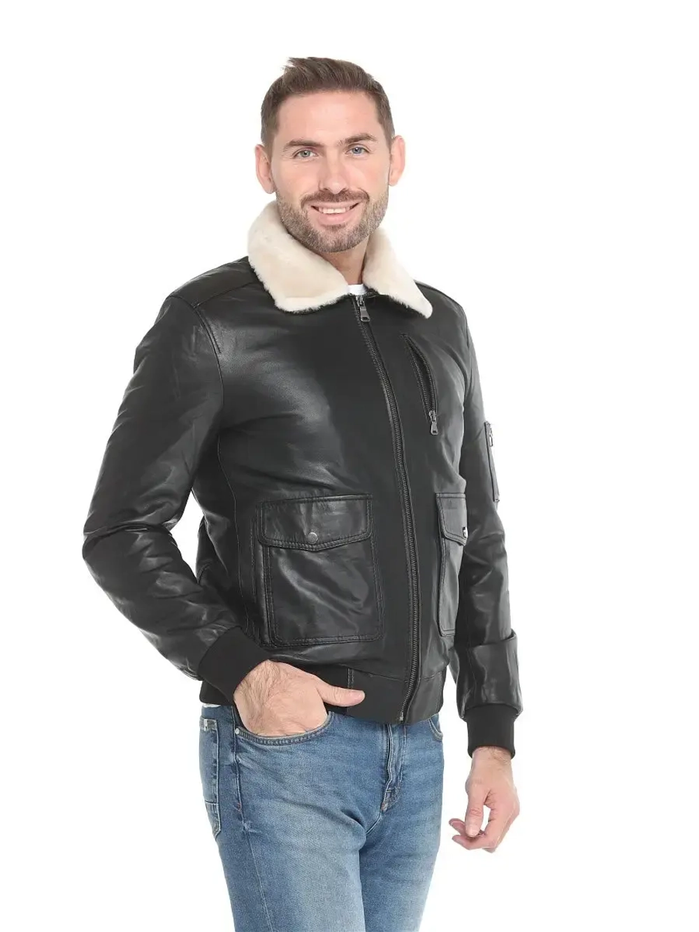 Мужская кожаная куртка / натуральная кожа ягненка / Турция