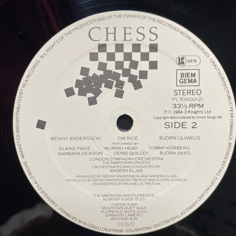 Винтажная виниловая пластинка LP Benny Andersson, Tim Rice, Bjorn Ulvaeus Chess Шахматы Мюзикл (Germany 1984)
