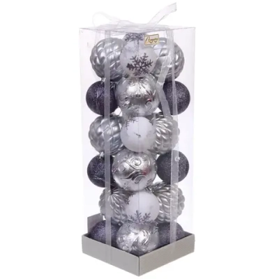 Новогодние шары «Изыск» 8/6 см (набор 18 шт), Графит/Серебро/Белый