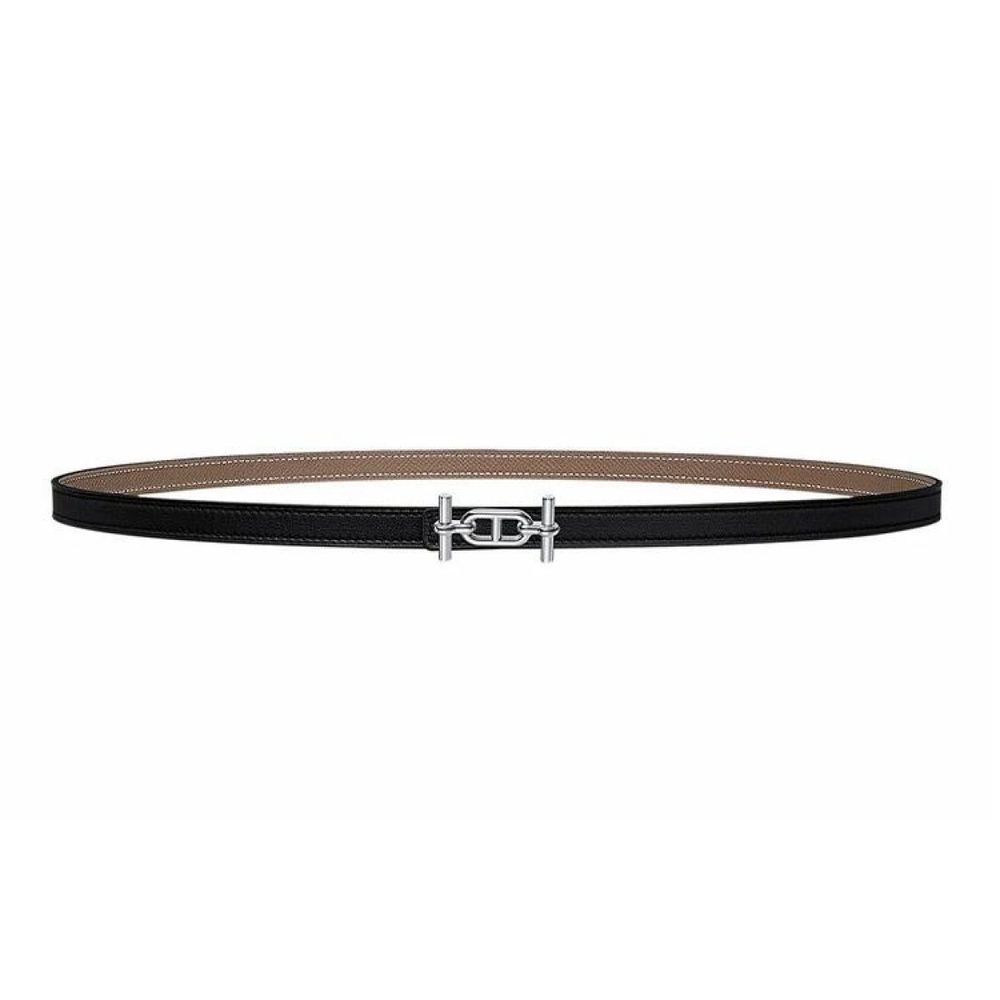 Пояс HERMES Ancre argent Noir/Étoupe 1.3cm, H080014CK05-H065538CABD