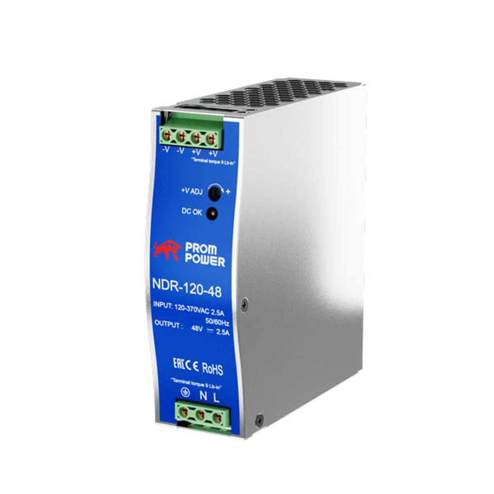 Источник питания NDR-120-48, на выходе 48 В DC, 2.5 А, 120 Вт. Входное 85-264 В AC (120-370 В DC)