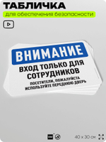 Табличка для обеспечения безопасности "Внимание, вход только для сотрудников", для офиса, по охране труда для предприятия, организаций, 40х30 см, Silver Plane x Айдентика Технолоджи