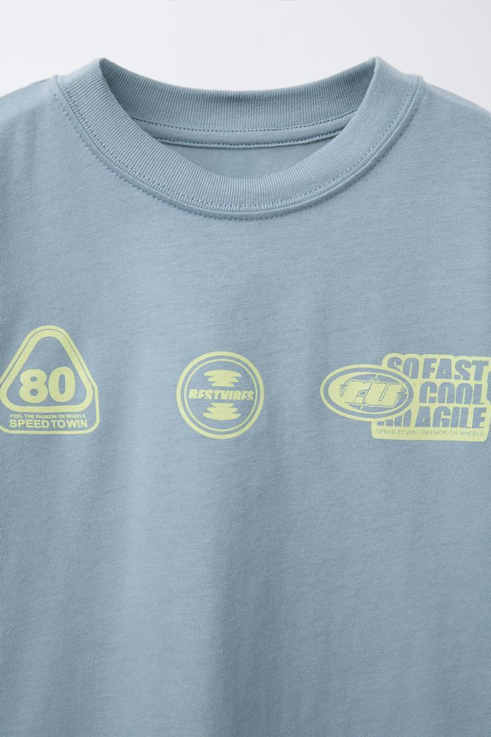 ZARA ФУТБОЛКА С ПРИНТОМ, ГОЛУБОЙ