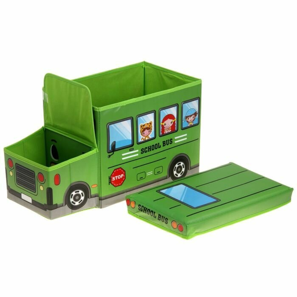 Пуф-органайзер для игрушек "Школьный автобус", зелёный