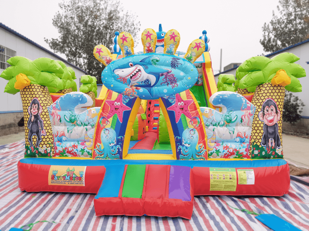 Коммерческий надувной батут с горкой «В гостях у моря» 9*5*5 м