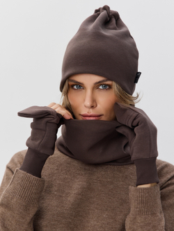 Комплект с начесом: снуд, варежки, шапка