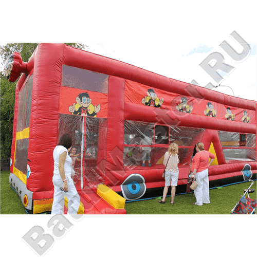 Коммерческий надувной батут "Школьный автобус" с крышей
