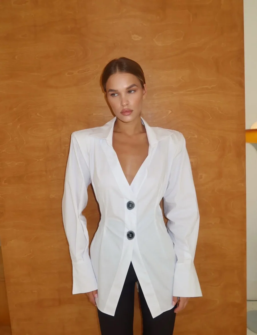 Рубашка из поплина с открытой спиной, Белый