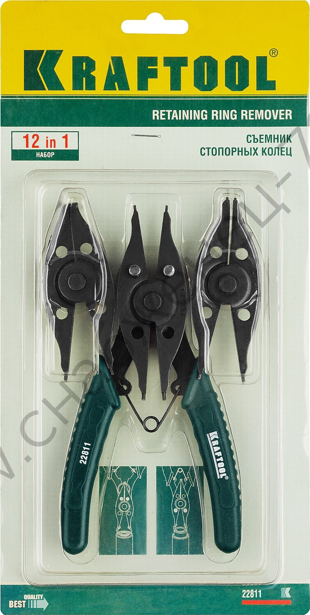 KRAFTOOL Universal 6-in-1 внешний/внутренний, 6-в-1, Съемник стопорных колец (22811)