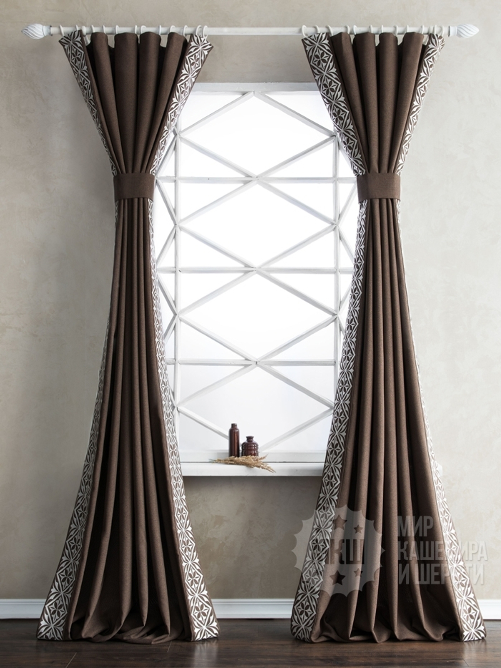 Люксовые шторы с вышивкой ДЮПОНН (арт. BL01-247-03) - (200х280)х2 см. - коричневые