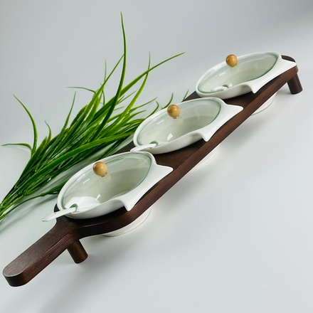 Lenardi 235-053 Набор из 3 баночек 13см с ложками на подставке TROPICAL в под.уп.(х12)Фарфор