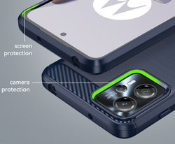 Мягкий чехол синего цвета с дизайном в стиле карбон для Motorola Moto G13, серия Carbon от Caseport