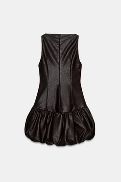 ZARA ПЛАТЬЕ-КОМБИНЕЗОН ИЗ ИСКУССТВЕННОЙ КОЖИ ОБЪЕМНОГО КРОЯ, ТЕМНО-КОРИЧНЕВЫЙ