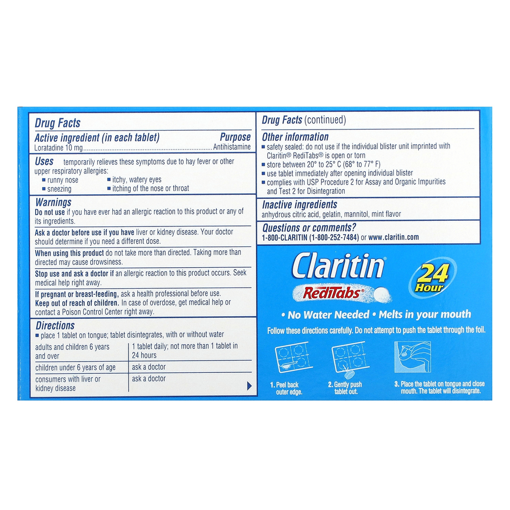 Claritin, Non-Drowsy, RediTabs, 10 мг, 30 таблеток, растворяющихся во рту