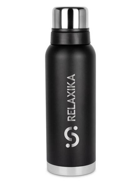 Термос Relaxika 103 (1,2 литра), черный (стикерпак "Зимний спорт")