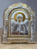 Матрона, икона арочная с рамкой, красное дерево 206х270