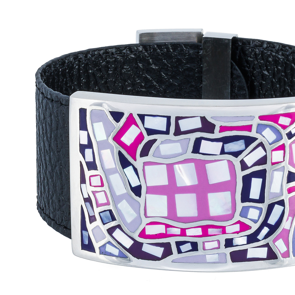 Браслет Fiore Luna на черном кожаном ремешке CB00100-5