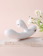 Белый вибратор-кролик Eria с вакуумной стимуляцией, функцией tapping и нагревом - 21,5 см. (Цвет: белый)