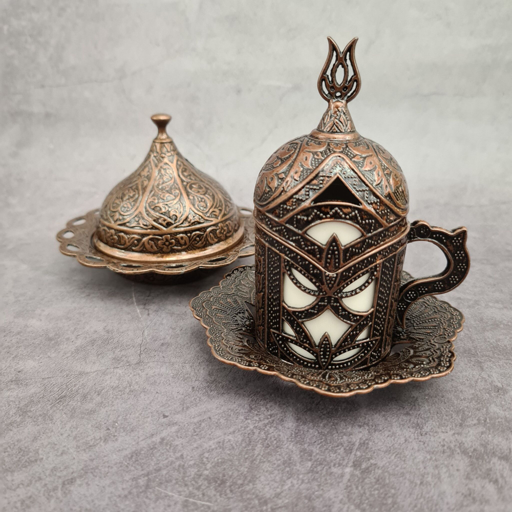 Кофейный набор "Lale" на 2 персоны с лукумницей и подносом/ACAR. Турция (медный)