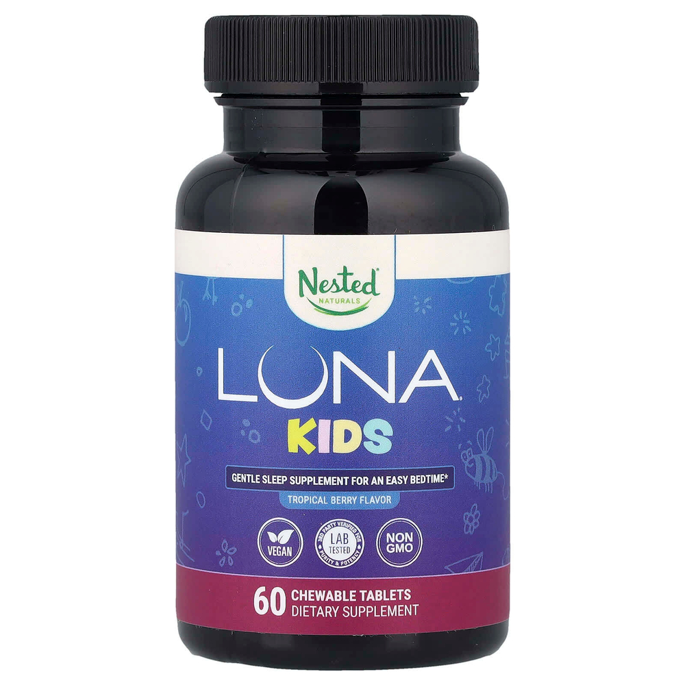 Nested Naturals, Luna® Kids, добавка для спокойного сна, со вкусом тропических ягод, 60 жевательных таблеток