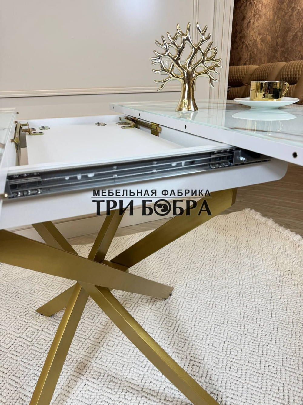 Кухонный раздвижной стол "Танго", белый мрамор