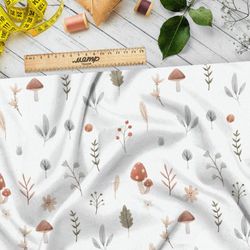 Ткань поплин осенние грибы с листочками