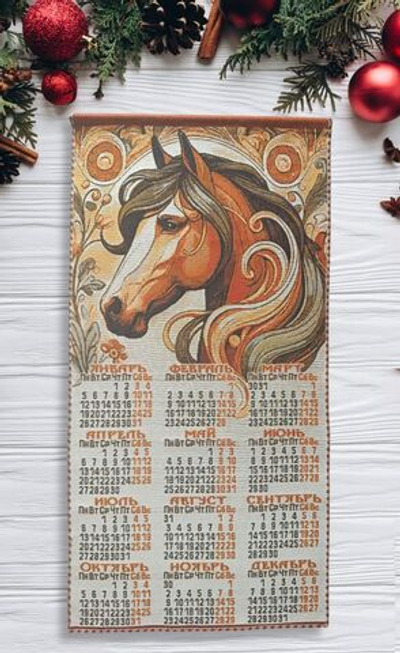 Календарь из гобелена на 2026 год Год лошади 39х78