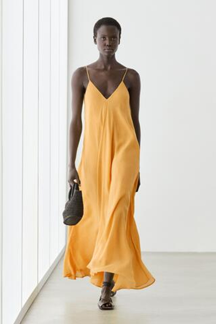 Massimo Dutti Платье из льняной смеси с V-образным вырезом, желтый