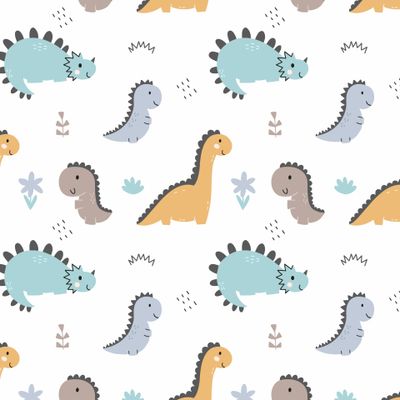 Детский принт - Милые динозаврики на прогулке