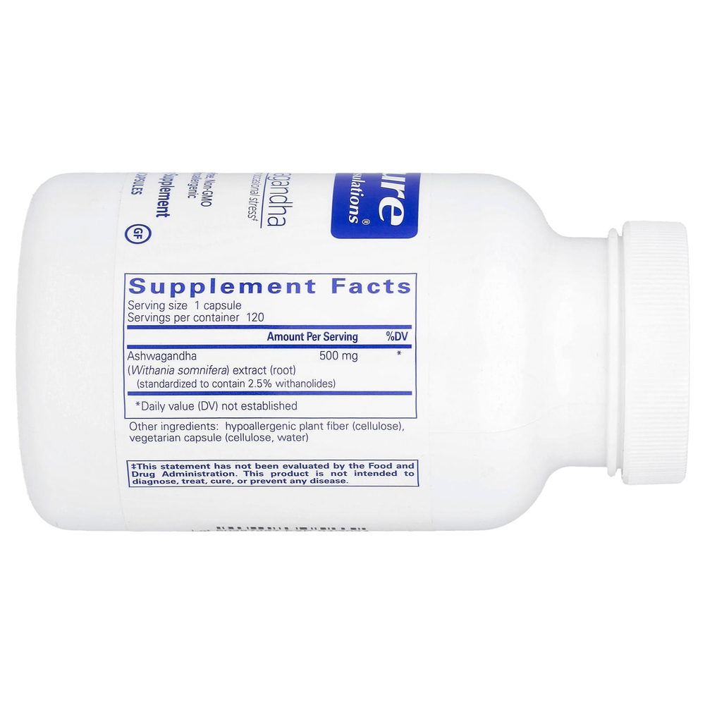 Pure Encapsulations, Ашваганда, 120 капсул (500 мг на капсулу)