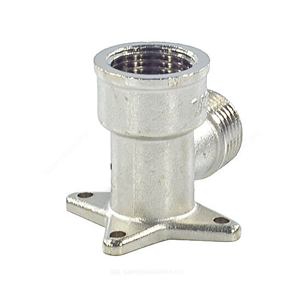 Угольник латунь никель установочный Ду 15 (1/2") 3 отверстия ВР/НР SantechSystems
