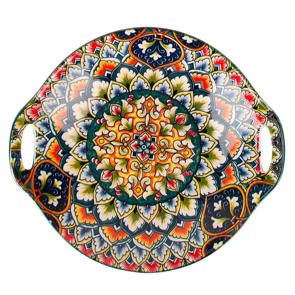 Блюдо с ручками " " (зеленый) 22,5х20.5х4,5см (min9) (транспортная упаковка)