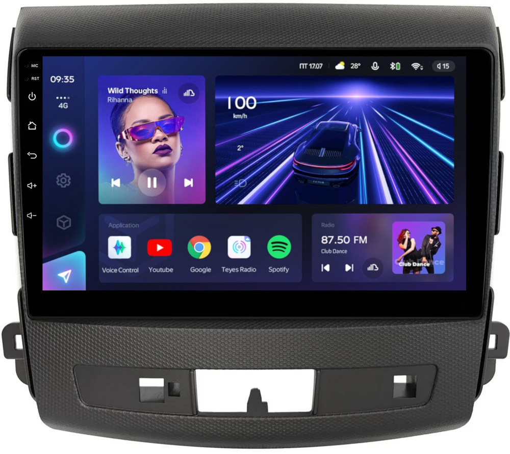 Магнитола для Mitsubishi Outlander XL, Peugeot 4007, Citroen C-Crosser (перфорированная рамка) - Teyes CC3 Android 10, ТОП процессор, 4/32 Гб, CarPlay, SIM-слот