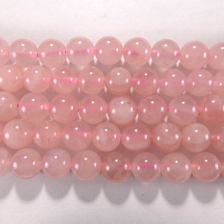 Нить бусин из кварца розового прозрачного (Мадагаскар), шар гладкий 8мм