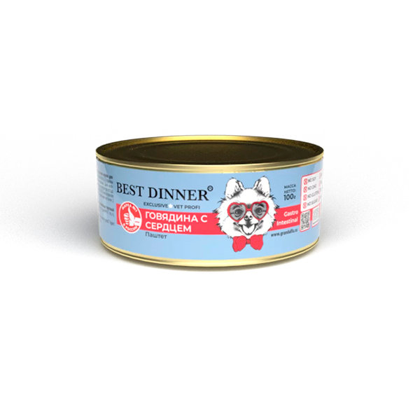Влажный корм Best Dinner Gastrointestinal Vet Profi паштет говядина/сердце 100г для собак с 6 мес.