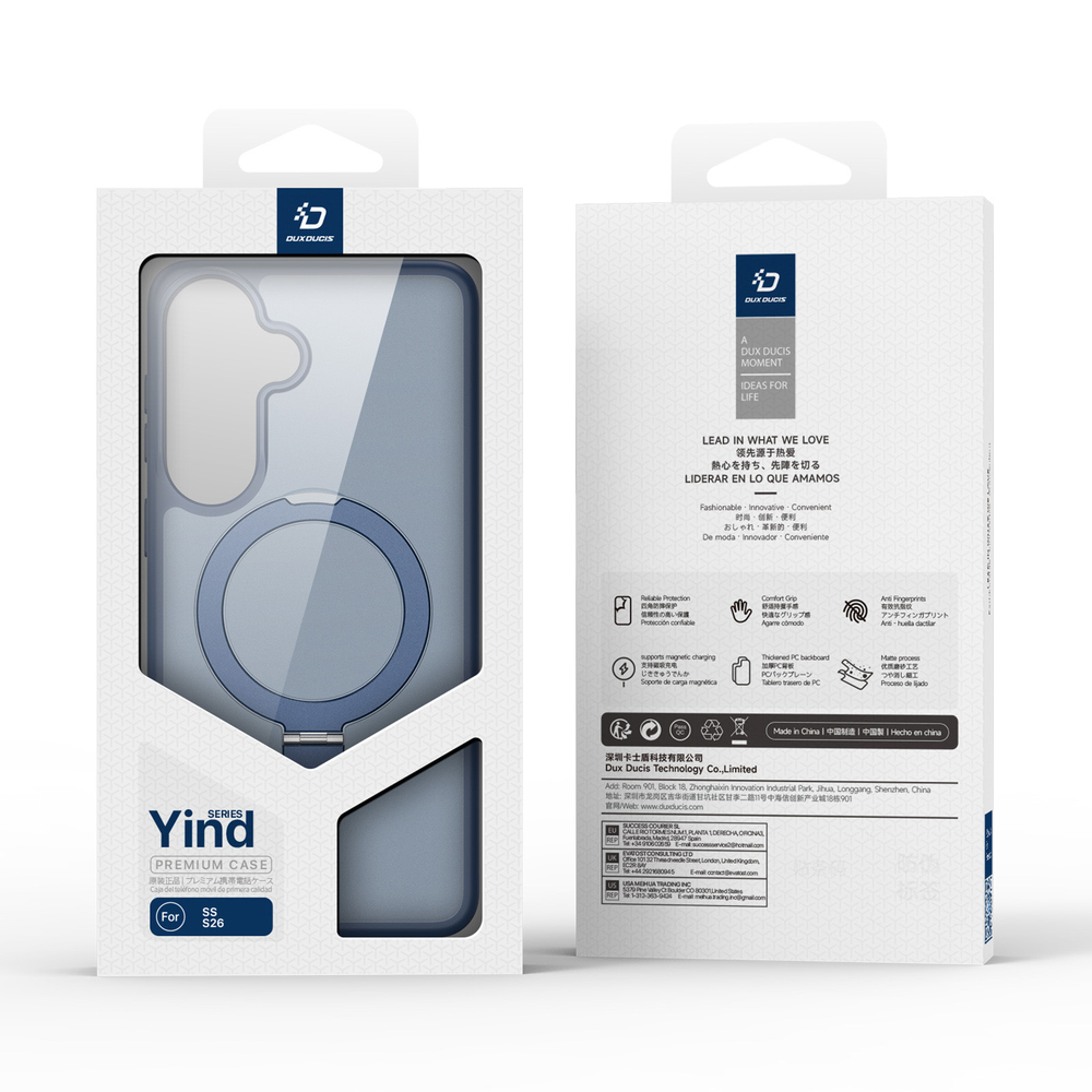 Матовый чехол темно-синего цвета с MagSafe для Samsung Galaxy S26, серия Yind Series Case от Dux Ducis (версия с магнитной откидной подставкой)
