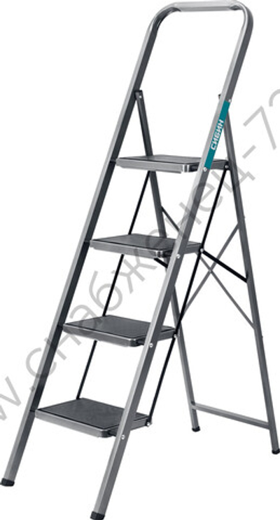 СИБИН 4 ступени, 95 см, c широкими обрезиненными ступенями, стальная, стремянка (38807-04)