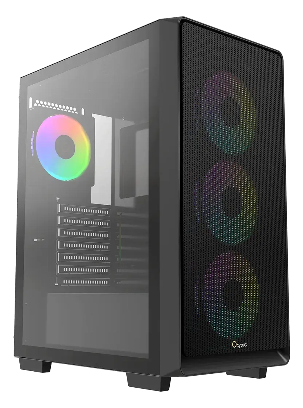 Корпус Ocypus Gamma C60 BK ARGB ATX/mATX/ITX 3xUSB Черный, Предустановленно 4x120мм ARGB Fans, Gamma-C60-BKG400XX-GL