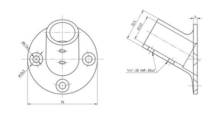 Основание стойки леера 1"(25,4 мм), 60 град, круглое