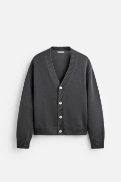ZARA КАРДИГАН ИЗ РЕЛЬЕФНОГО ХЛОПКА, СЕРЫЙ