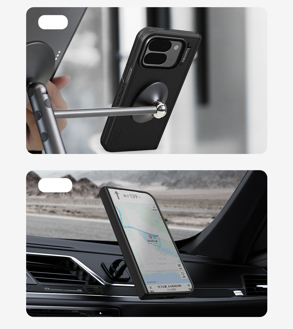 Чехол с MagSafe на Google Pixel 10 Pro Fold, серия Super Frosted Shield Prop Magnetic (версия с прозрачной откидной крышкой объектива) от Nillkin