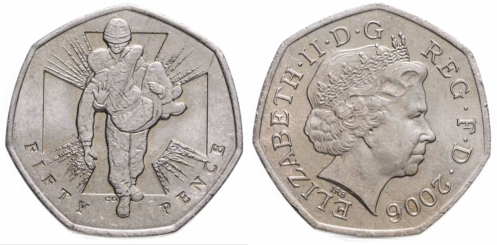 Великобритания 50 пенсов, 2006 Героический акт XF