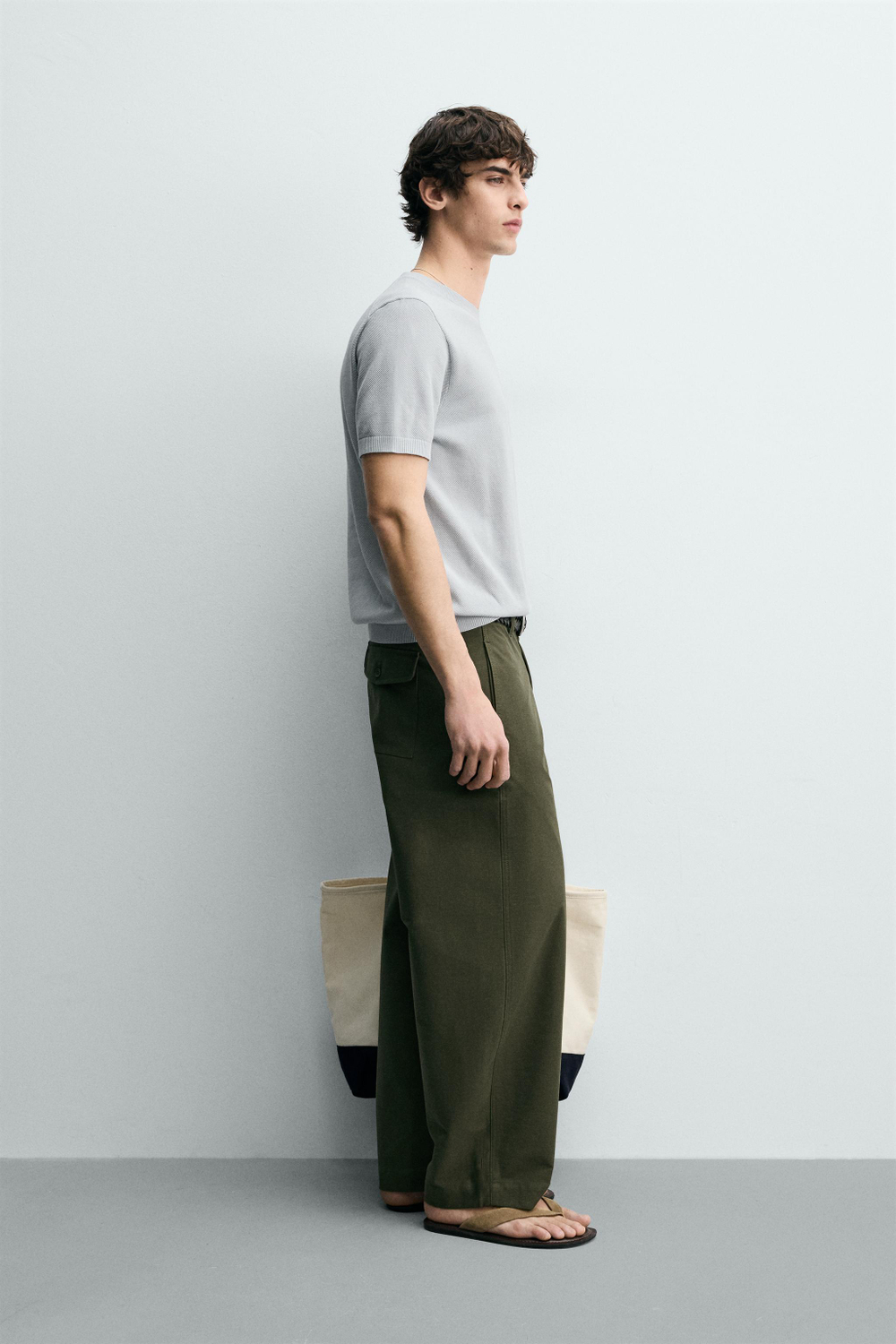 ZARA ФУТБОЛКА RELAXED FIT ИЗ ТРИКОТАЖА, СЕРО-СИНИЙ
