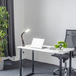 TLD-542 Brown-LED-300Lm-5000K-Dimmer Светильник настольный c часами. календарем. термометром. 5W. Сенсорный выключатель. Коричневый стилизован под кожу. TM Uniel.